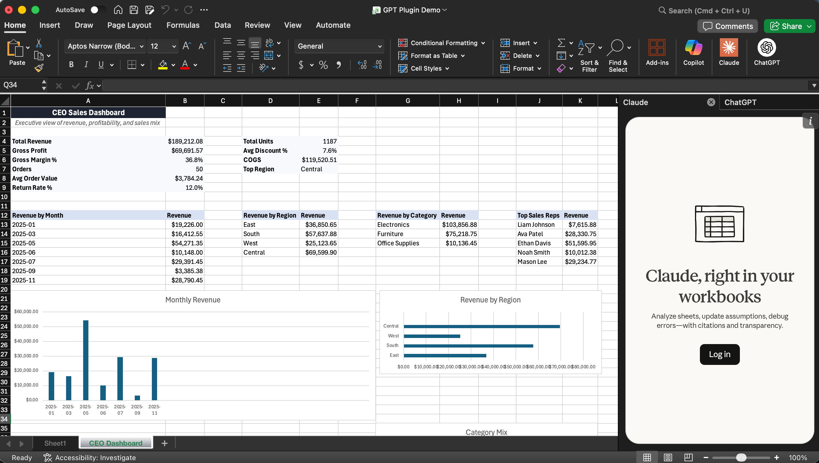 Claude and ChatGPT Add-ins for Microsoft Excel